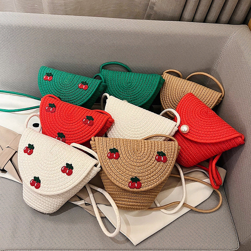 Wholesale Straw Woven Pearl Flip Small Bags